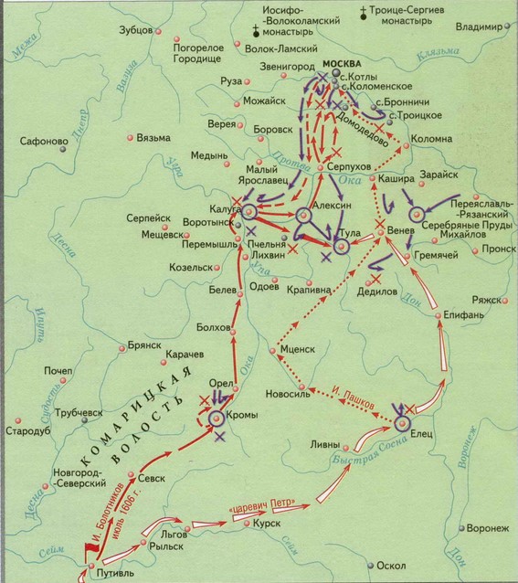 Карта восстания Ивана Болотникова